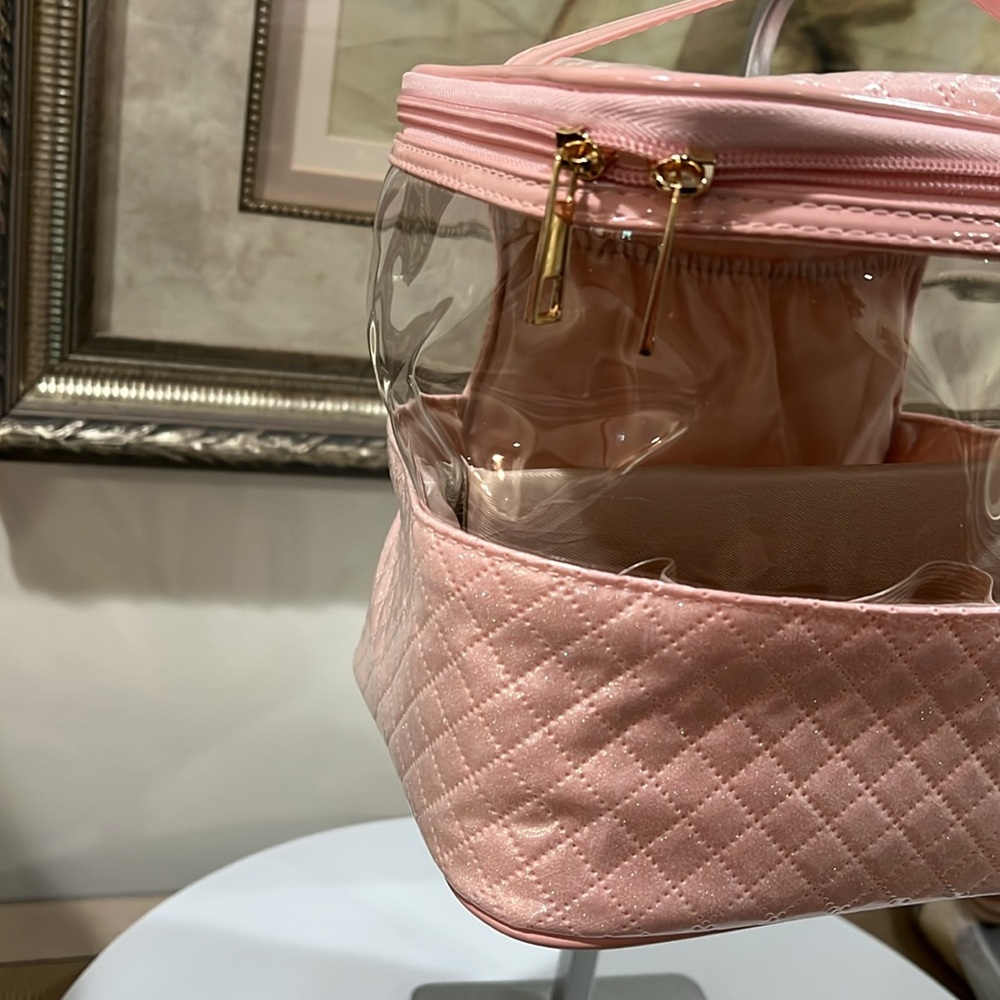 Large Pink Glitter Waterproof Toiletry Bag Makeup Case NWOT - Picture 4 of 11